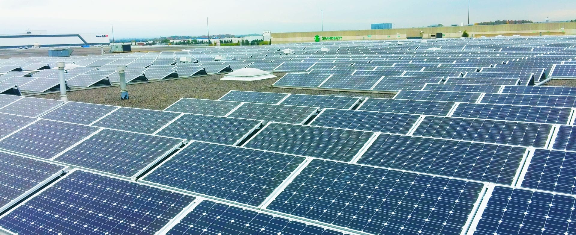 Rows of solar panels on roof
