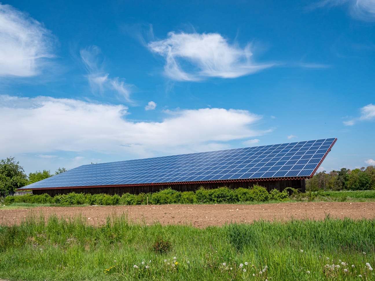 Solar panel on a sunny day with blue sky